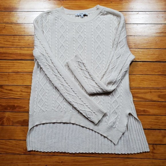 100% Cashmere Hi-Low Asymmetrical Cream Cable Knit Sweater - Sz S - Picture 1 of 12